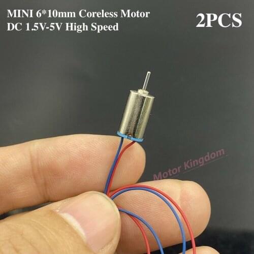 2pcs 610 6mmx10mm Mini Micro Coreless DC Motor 1.5V 3V 3.7V 37000RPM High Speed Engine