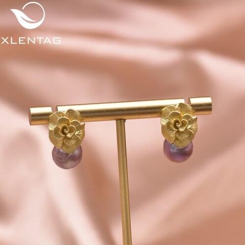 XlentAg Romantic Natural Purple Pearl Pendant Drop Flower Earrings Peasonalized Women Accessories Korean Fashion Jewrlry GE0946A