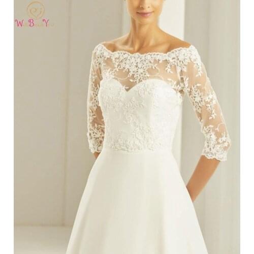 Off Shoulder Wedding Boleros 2021 3/4 Three Quarter Sleeves Lace Bridal Jackets Wedding Accessories Women Shrugs Party Cape
