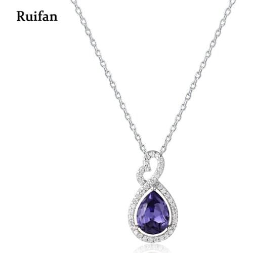 Pink Purple Champagne Waterdrop Crystal 925 Sterling Silver Chains Pendant Necklace for Women Ladies Fine Jewelry Gifts YNC002