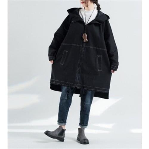 Autumn Winter Large Size Womens Windbreaker Vintage Loose Female Beit Trench Big Size Spliced Outerwear O-neck Long Coat D858