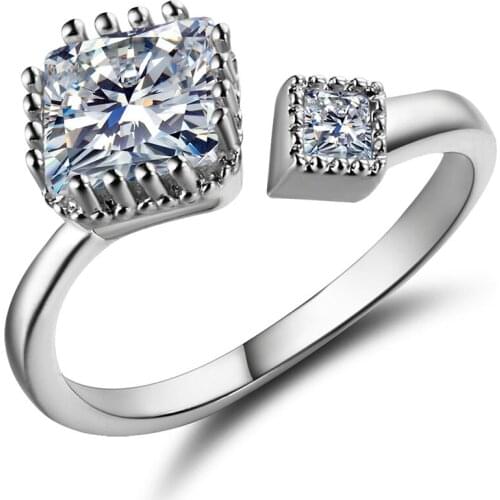 Hainon Fashion Silver Color New Rings For Women Simple Charm Square Zircon Adjust Size Rings Jewelry Romantic Wedding Rings