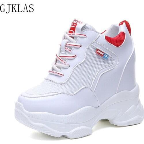 Platform Sneakers Wedge Black White Ankle Sneakers Breathable Casual Platform Shoes Woman Hidden Heels 11cm Sneaker Platform