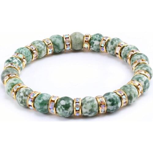 New Fashion Green Natural Stone Bracelet for Men Charm Crystal Beads Bangles Women Elastic Strand Bracelets Lover Casual Jewelry