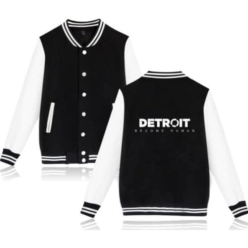 Winter Bomber Jackets Men detroit : become human Baseball Uniform Students Coat Long Sleeve Zip-up Fleece Hoodie Sweatshirt male