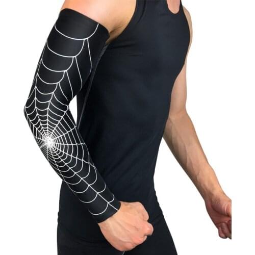 1Pcs UV Protection Running Cycling Arm Warmers Spider Net Printed Arm Sleeves Bicycle Bike Arm Covers Golf Sports Elbow Pads