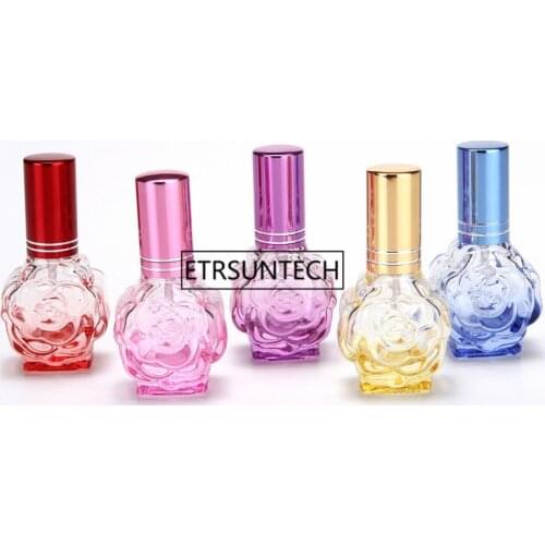 10ml Perfume Glass Bottles Rose Shaped Spray Parfum Bottles Colorful Glass Atomizer Refillable F2044