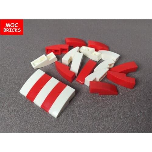 10pcss/lot White & Red Slope, Curved 3 x 1 No Studs fit with 50950 Educational Building Blocks Figure DIY Toys children gifts