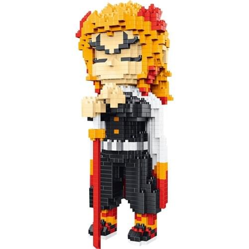 1383pcs 2112 Anime Demon Slayer Rengoku Kyoujurou Monster Warrior 3D DIY Mini Diamond Blocks Bricks Building Toy for Children