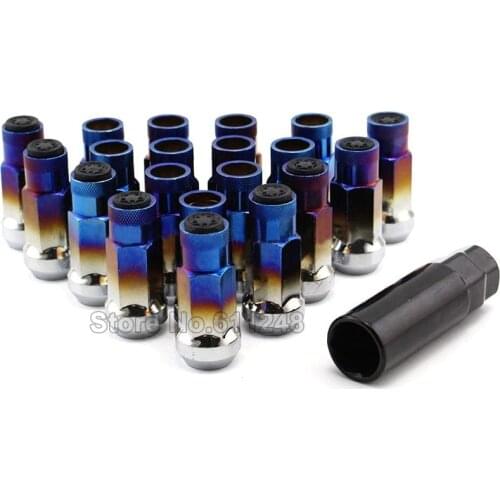 20PCS Car Styling Universal Titanium Blue Wheel Nuts 48mm M12X1.5 Car Racing Wheel Lug Nuts Wheel Rim Nuts With Rubber Caps