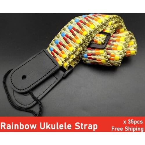 35pcs Ukulele 4 String Mini Guitar Strap Colorful Rainbow Webbing Belt with PU Leather Ends Adjustable Guitarra Straps