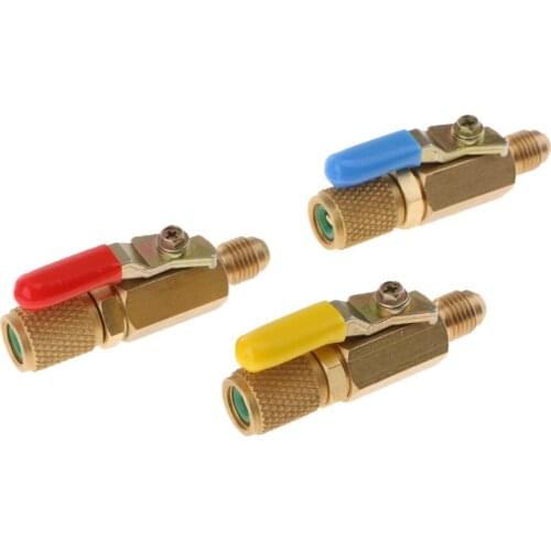 3X 1/4'' SAE A/C HVAC R410A R134A Refrigerant Charging Hoses Shut Ball Valve