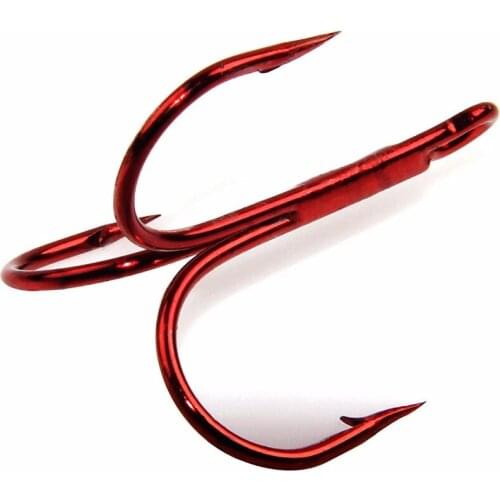 50pcs 35647 High Carbon Steel Treble Fishing Hooks Red Small Round Bent Triple Hard Lure Spoon Fishhook Size 2# 4# 6# 8# 10