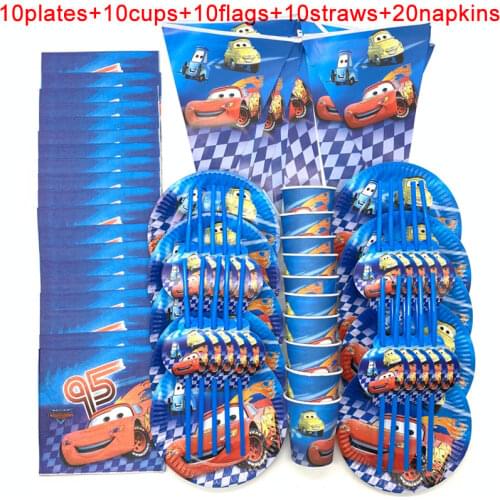 60PCS/LOT Disney Cars Kids Birthday Party The Car Macqueen Party Decoration Sets Paper Garland Plates Cups Baby Shower Supplies
