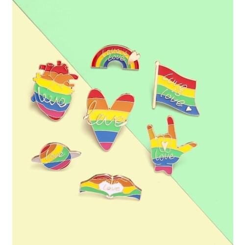 7 Style LGBT Design Rainbow Series Brooch Letter Creative Flag Bridge Pin Brooch Metal Badge Enamel Lapel Pins Jewelry Gift