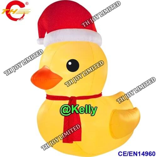 Free door shipping giant inflatable christmas duck with santa red hat for advertising, Xmas santa inflatable yellow duck