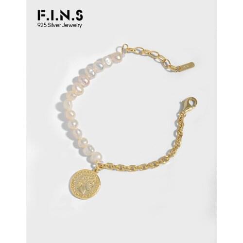 F.I.N.S Asymmetric Irregular Baroque Pearl Chain Sterling Silver S925 Bracelet Charm Freshwater Pearl Bead Bracelet Hand Jewelry