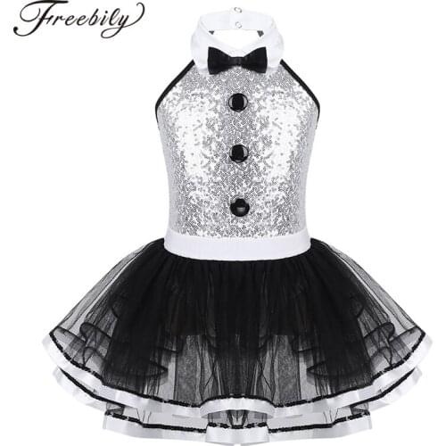 Kids Girls Ballet Dress Shiny Sequins Ballet Tutu Dress Gymnastics Leotard Childs Jazz Dance Cosplay Showman Performance Costume
