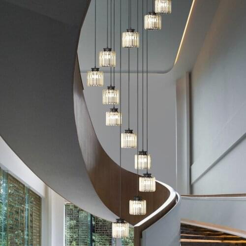 Long Pendant Light Duplex Building Loft Crystal Chandelier For Ladder Lamps Large Villa Modern Lighting For Stair Light Fixture