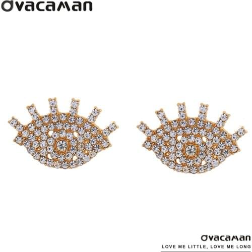 Dvacaman New Trendy Cute Full Rhinestone Evil Eye Stud Earrings for Women Statement Glass Stones Earrings Jewelry Gift Wholesale