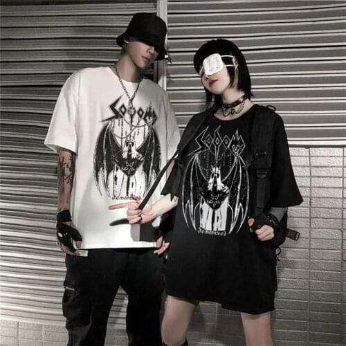 Couple Tee Summer Unisex Y2k T-Shirt Top Black Demon Anime Print Clothes Summer Casual O-Neck Short Sleeves For Daily Party