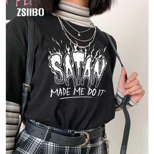 Letter Hip Hop Punk Satan Made Me Do It Goth Tees Harajuku Casual big Size Casual Fashion Women Short Sleeve Fun Devil T-Shirt