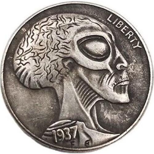 1937 Alien Head Hobo Coin Morgan Wanderer Commemorative Coin Collection Souvenirs Home Decoration Crafts Ornaments Gift