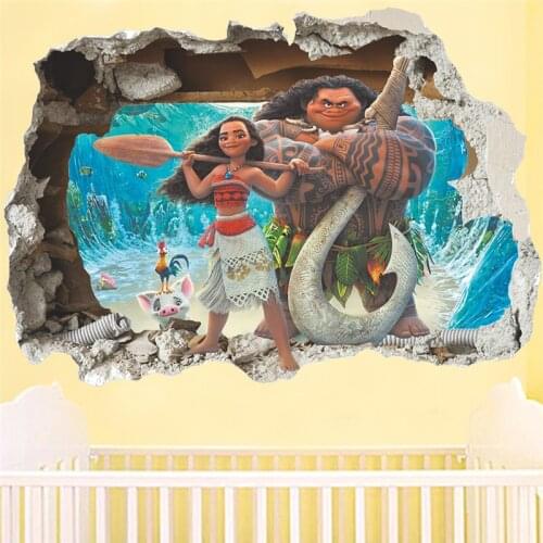 Cartoon Moana Maui Vaiana Break Wall Sticker For Kids Baby Rooms Nursery decals children decoration poster art