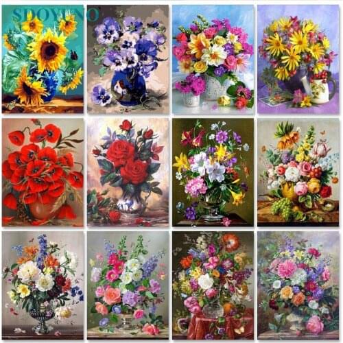 SDOYUNO 40x50cm Oil Paint By Numbers Flowers DIY Set of Acrylic Paint For Painting By Numbers On Canvas Scenery Home Decor