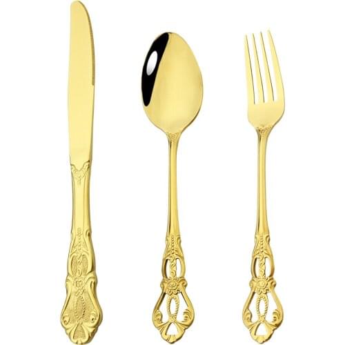Dinnerware Set Gold Royal Cutlery Stainless Steel Sets Vintage Spoons Colorful Forks Kitchen Tableware Dinner Western Silverware