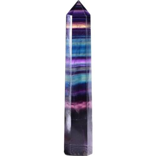 Natural Colorful Crystal tower Rainbow Fluorite Point Hexagonal Pyramid Quartz Wand Energy Ornament Diy Gift