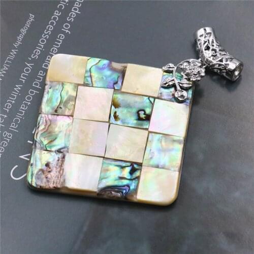 New Style Natural Abalone Large Square Womens Jewelry Accessories Necklace Pendant Splicing Silver-color Flower Jewelry B1148