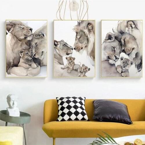 Simple Modern Abstract Print Lion Family Canvas Painting Wall Art Nordic Posters and Prints Wall Pictures for Living Room Decor