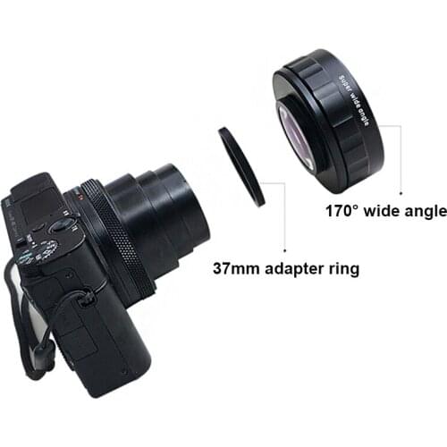 37mm Digital Camera 170 Degree Super Wide-angle Add Lens Adapter Ring for Sony ZV1 Black Card Canon Photography Accessories Lens