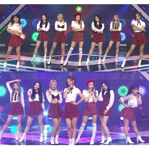 Kpop MOMOLAND dance show same korean white Short sleeve t shirts tops+sexy High waist mini Pleated skirt women two piece outfits