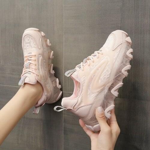 Daddy Shoes Womens Fashion 2021 Summer New Transparent Thick Sole Increased Breathable Mesh Comfortable Casual Sports Shoes
