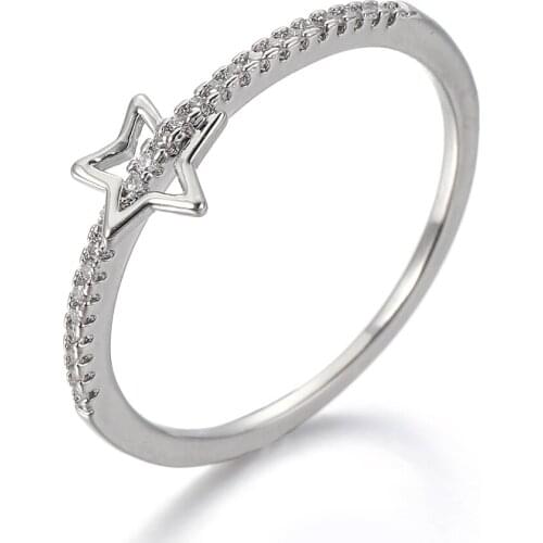 Women Rings Single Row Cubic Zirconia Star Rings Fashion Simple Wedding Ring Give Girlfriend Birthday Gift Jewelry
