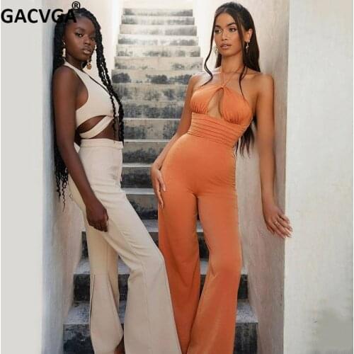 GACVGA Summer Sexy Jumpsuits For Women 2021 Elegant Hollow Out Backless Party Wed Leg Jumpsuit White Bodycon Rompers Outfits