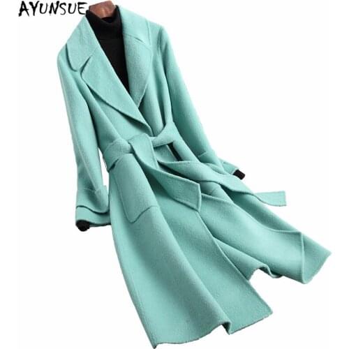 AYUNSUE 2020 Autumn Spring Wool Coat Female Korean Fashion Elegant Casual Long Womens Coat Belt Overcoat Casaco Feminino 39402