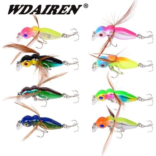1Pcs Feather Insect Fishing Lure 45mm 3.5g Wobbler Minnow Artificial Hard Bait with Hooks Crankbait Swimbait Tackle