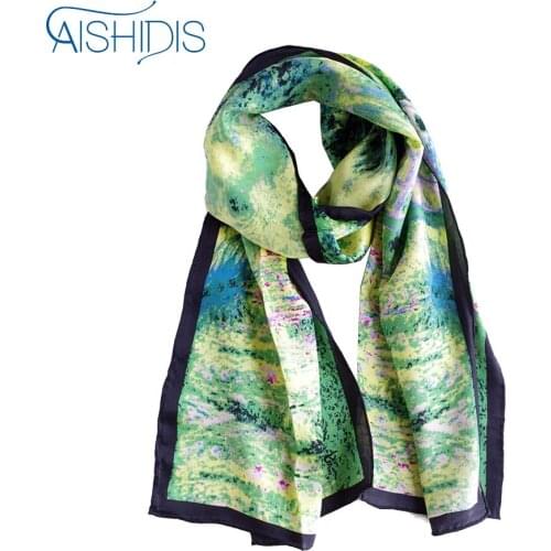 100% Silk Long Scarf Fashion Art Scarves Shawls Ancient Painter Works Japanese Bridge Size 158 x 42cm Hand Work