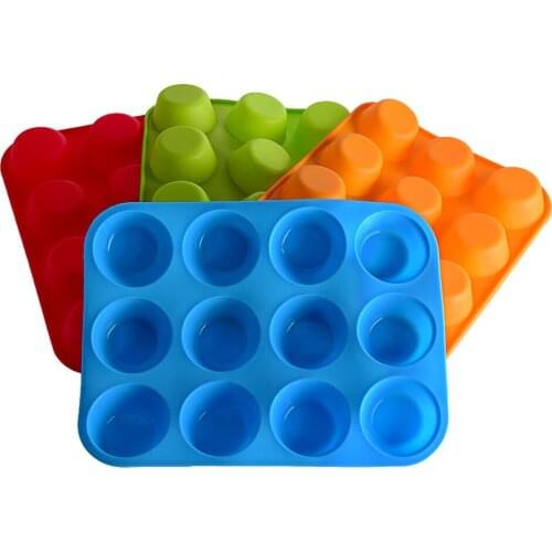 12 Holes Silicone Round Mold DIY Cupcake Cookies Fondant Baking Pan Non-Stick Pudding Steamed Muffin Cake Mold Baking Tool