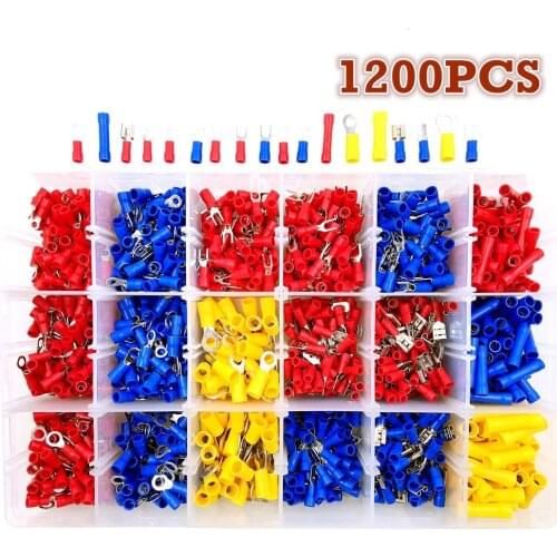 1200Pcs/Set Assorted Electrical Wire Crimp Terminals Red Blue Yellow Insulated Spade Cable Connectors 22-10AWG
