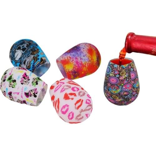 4PCS Silicone Wine Glass Cup Colorful Stemless Unbreakable Wine Cup Food Grade Portable Wine Camouflage Beer Party Decoration