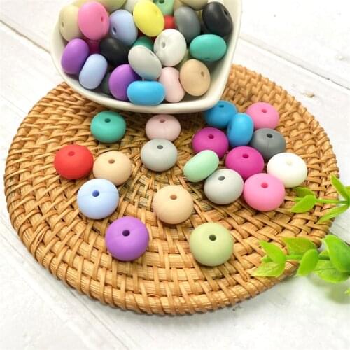 100PCS Food Grade 14*8mm Silicone Lentil Beads DIY Necklace Abacus Beads Newborn Nursing Pearl Teether Chewable Beads