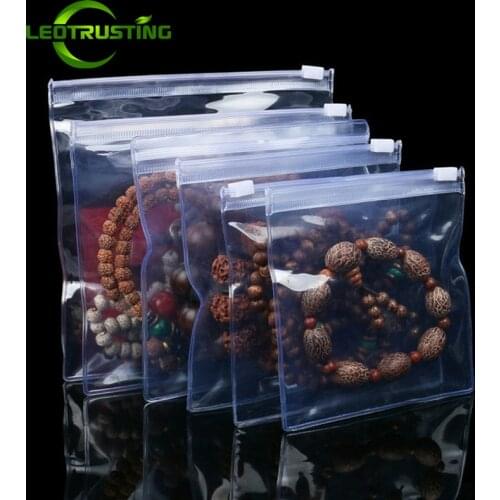 50pcs Thick Light Blue Plastic Zip Lock Jewelry Trinkets Bag Clear PVC Anti-oxidation Rings Beads Resealable Packaging Pouches