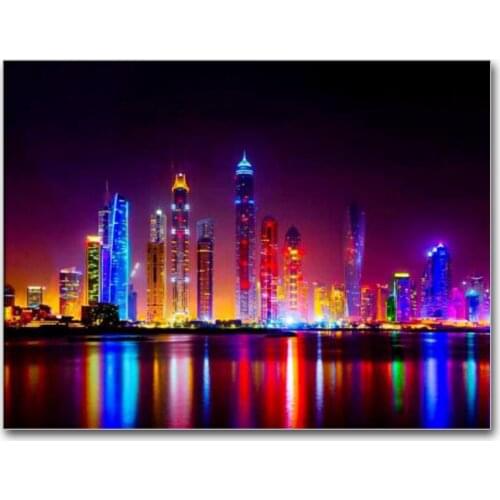 5D DIY Full Square drill Diamond painting Cross Stitch City night view Rhinestone Embroidery home Mosaic decor gift