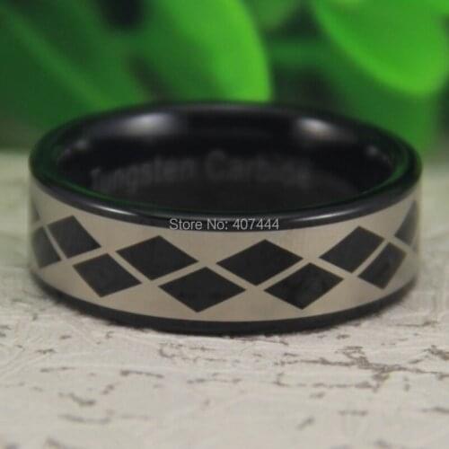 Free Shipping YGK JEWELRY Hot Sales 8MM Shiny Black Pipe Bridal Pattern New Mens Fashion Tungsten Wedding Ring
