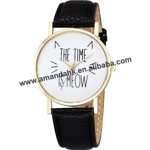 New new arrival the time is meow hot women students watches fashion cartoon lady dress watches hot men funny kids watch