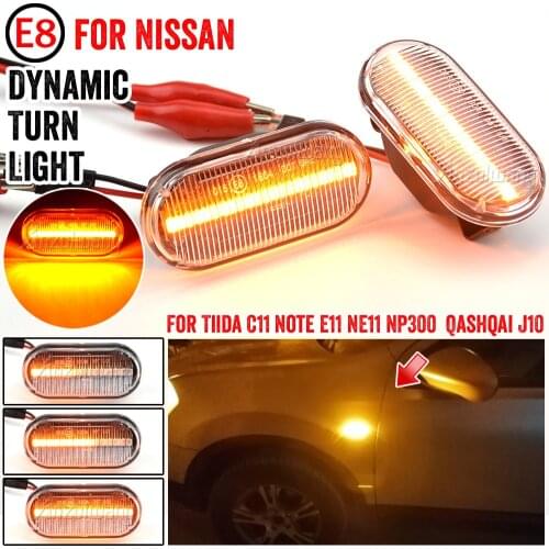 For Nissan Tiida C11 Note E11 Micra K12 NP300 Navara D40 Qashqai J10 LED Dynamic Side Marker Turn Signal Light Repeater Lamp
